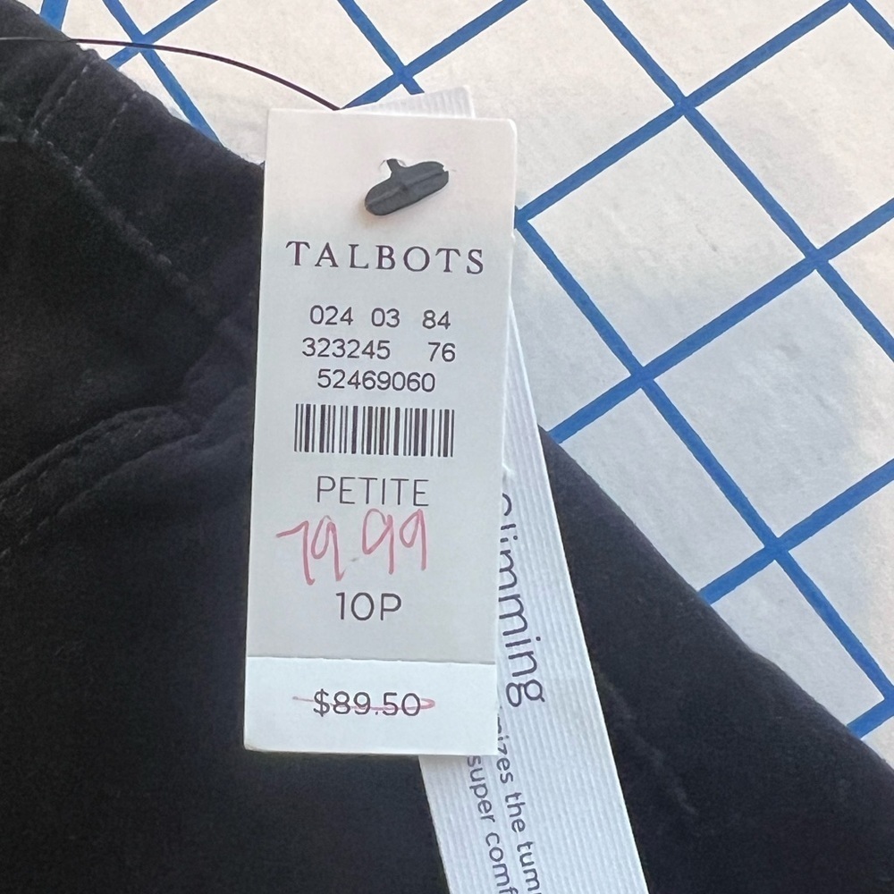 NWT TALBOTS FLAWLESS HI RISE STRAIGHT LEG BLACK VELVET 5pk PANTS SZ 10p - Picture 10 of 10